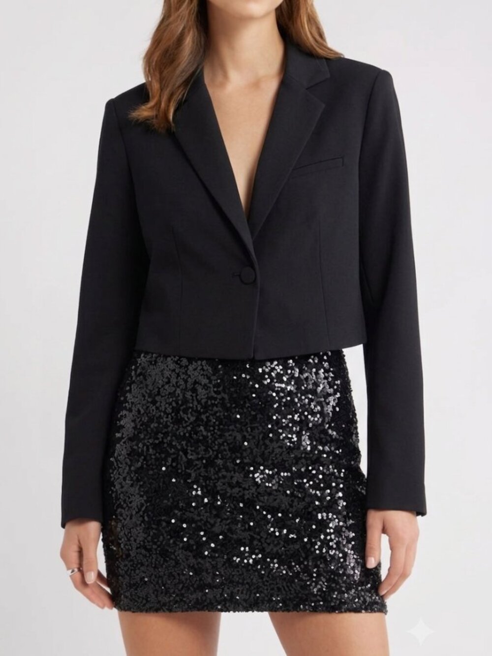Nicole Miller New York Black Cropped Single-Button Blazer Size Large